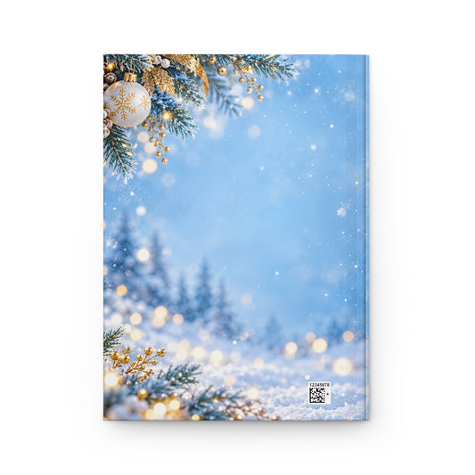 Christmas Journal with Snowy Pine and Gold Ribbon Hardcover