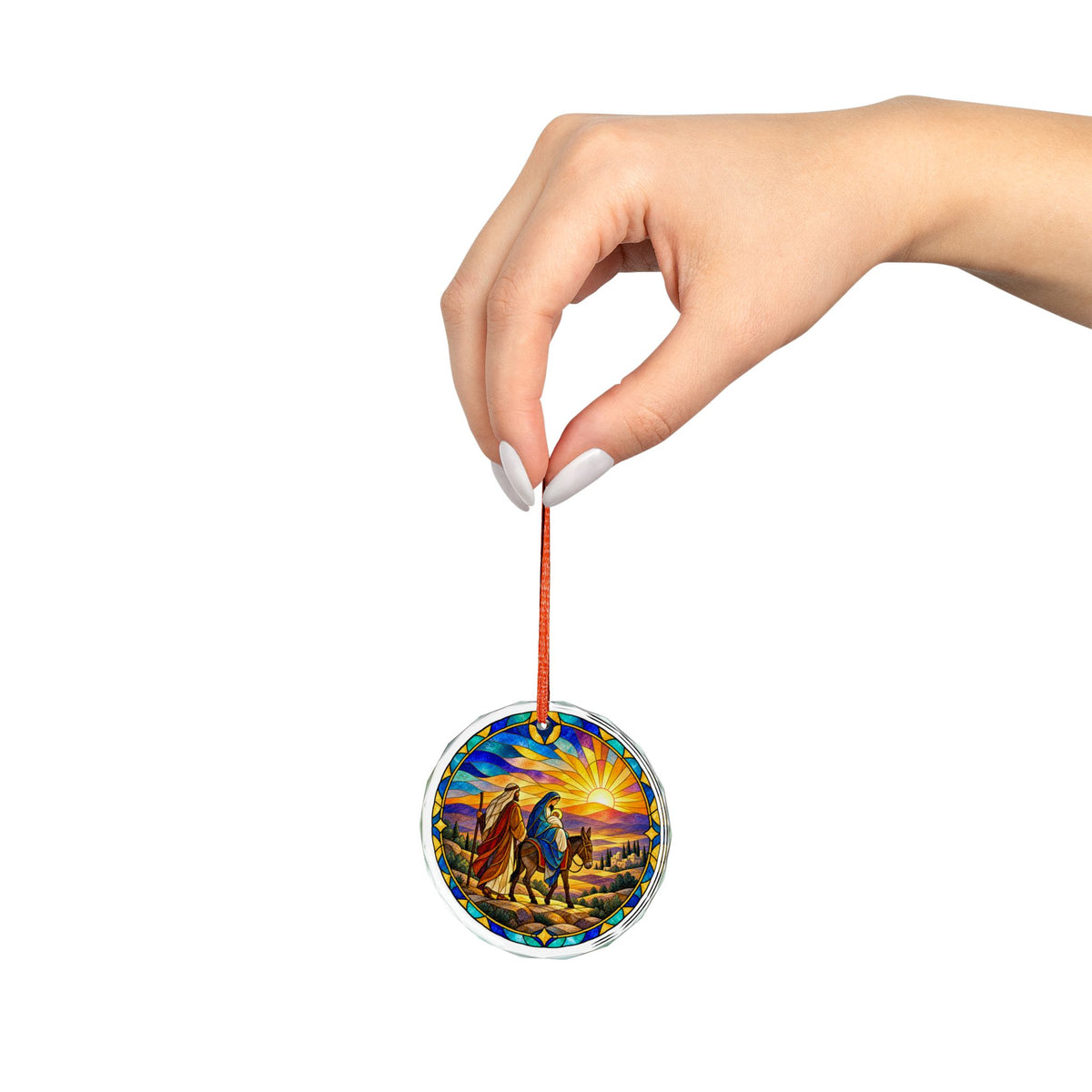 Holy Family Journey by Donkey Stained Glass Crystal Ornament