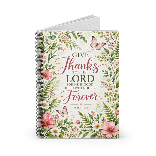 Give Thanks to the Lord Butterfly and Fern Spiral Journal
