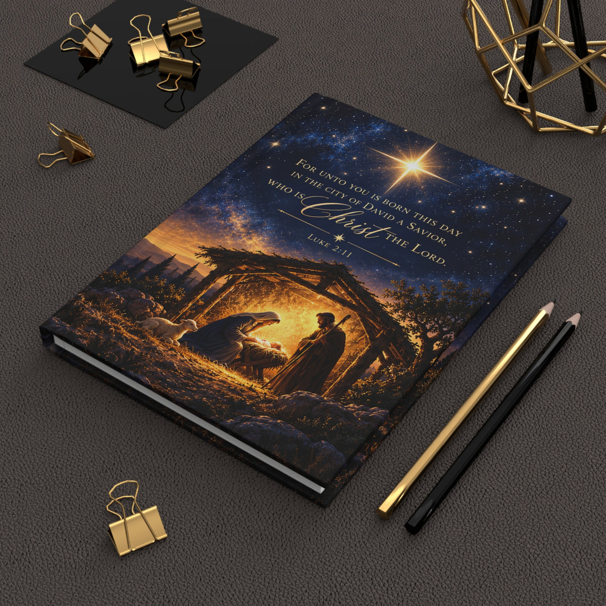 Nativity Christmas Journal with Starry Night Stable Hardcover