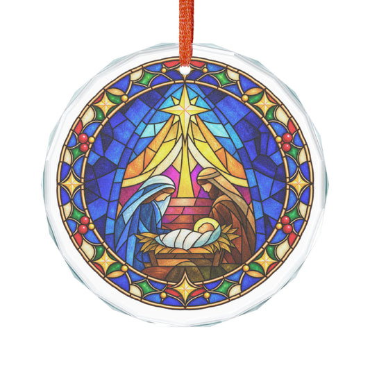 Star Over the Manger Nativity Stained Glass Crystal Ornament