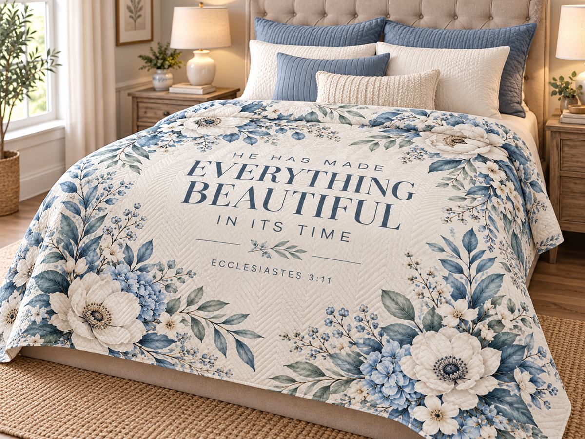 He Has Made Everything Beautiful Quilted Throw – Inspirational Ecclesiastes 3:11 Floral Blanket
