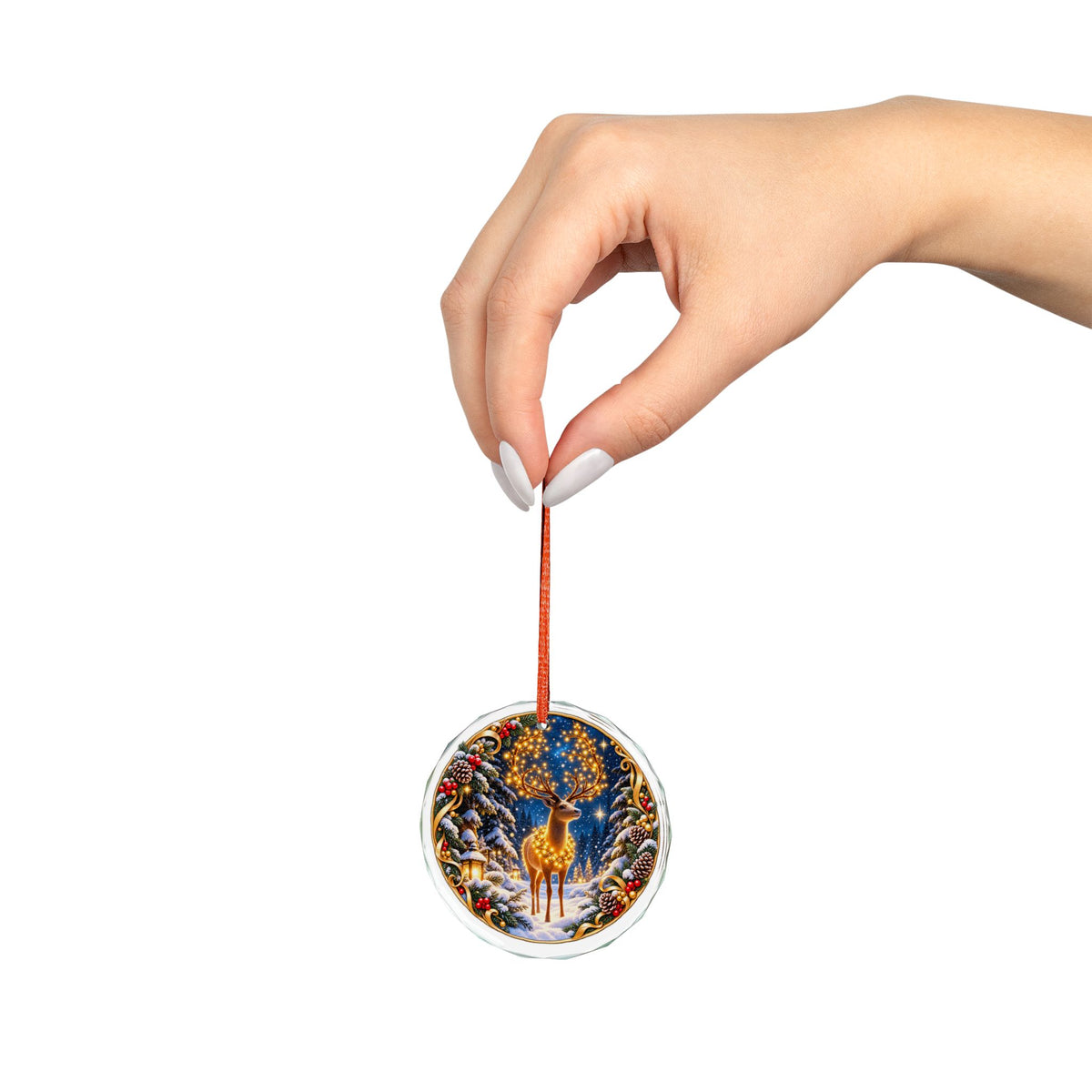 Winter Wonderland Reindeer Crystal Glass Ornament