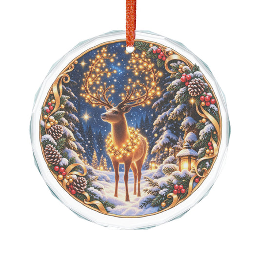 Winter Wonderland Reindeer Crystal Glass Ornament