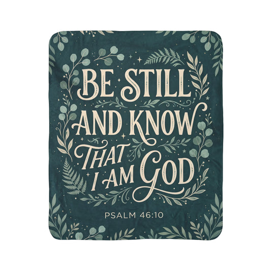 Be Still and Know Evergreen Botanical Sherpa Blanket