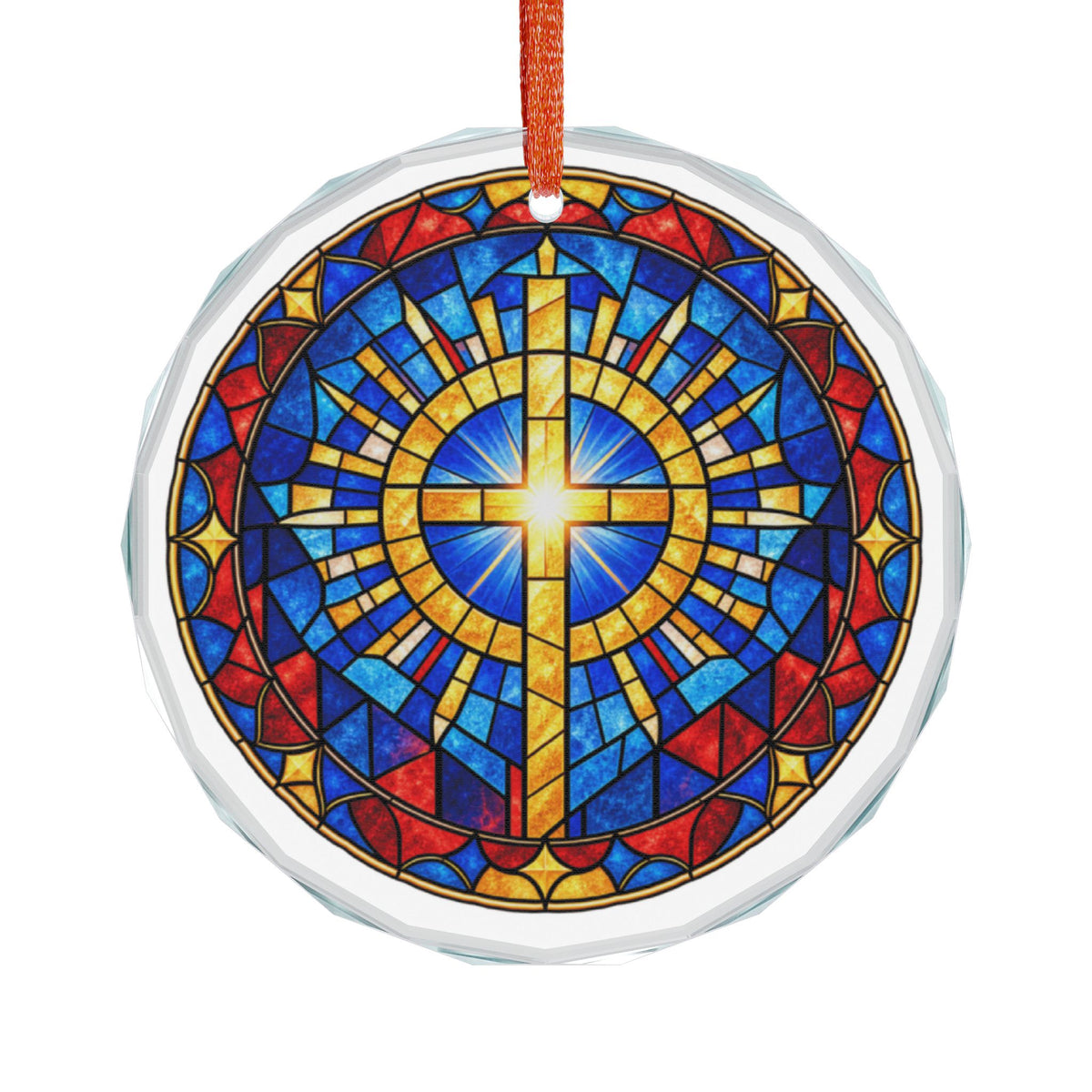 Stained Glass Cross Crystal Glass Ornament