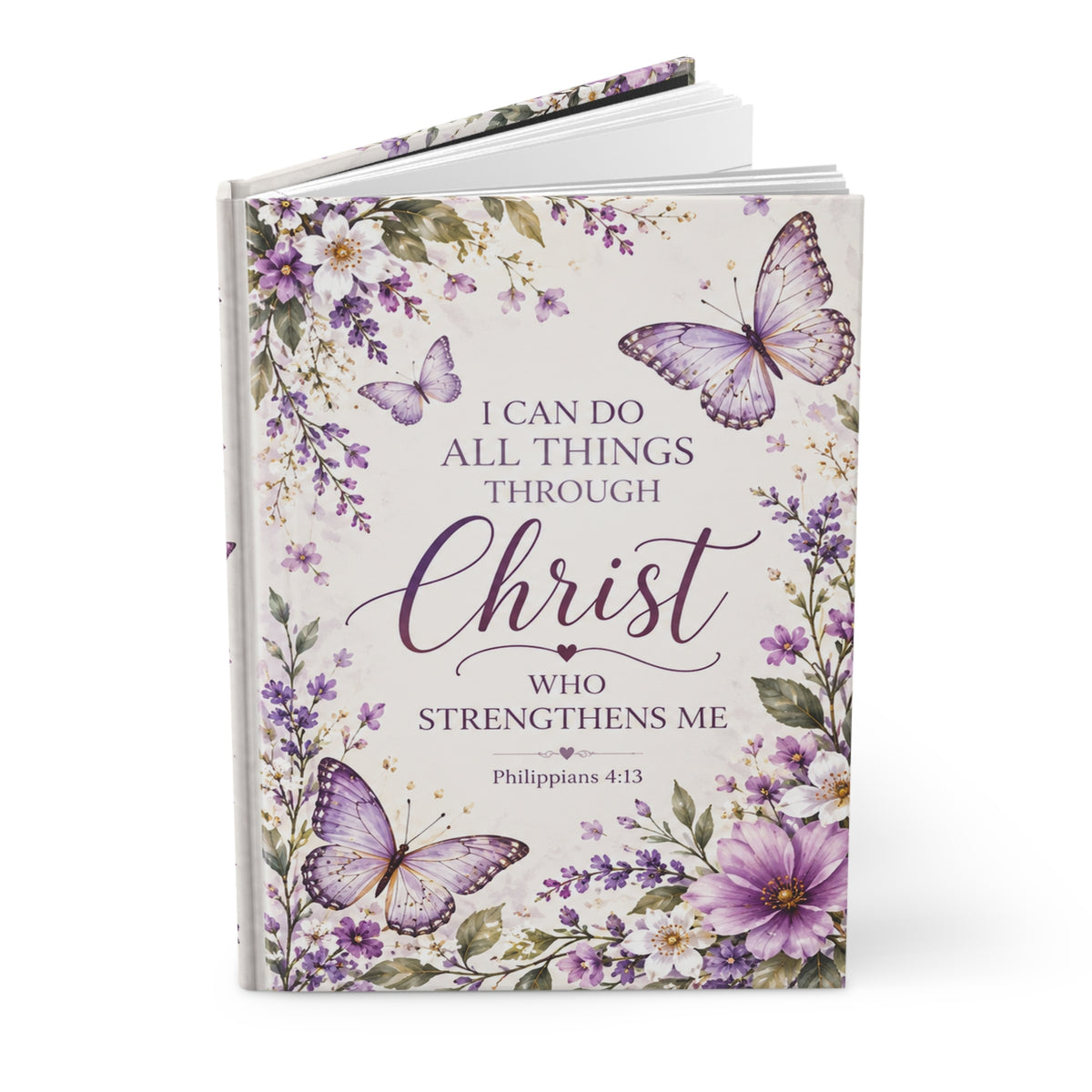 I Can Do All Things Through Christ Purple Butterflies Hardcover Journal