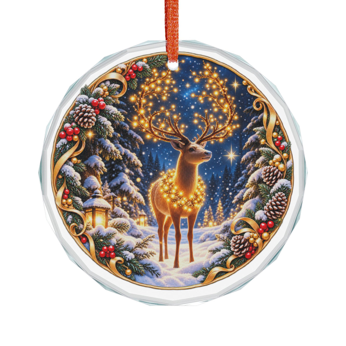 Winter Wonderland Reindeer Crystal Glass Ornament