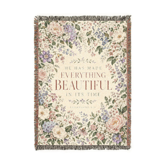He Has Made Everything Beautiful Blush Floral Woven Blanket