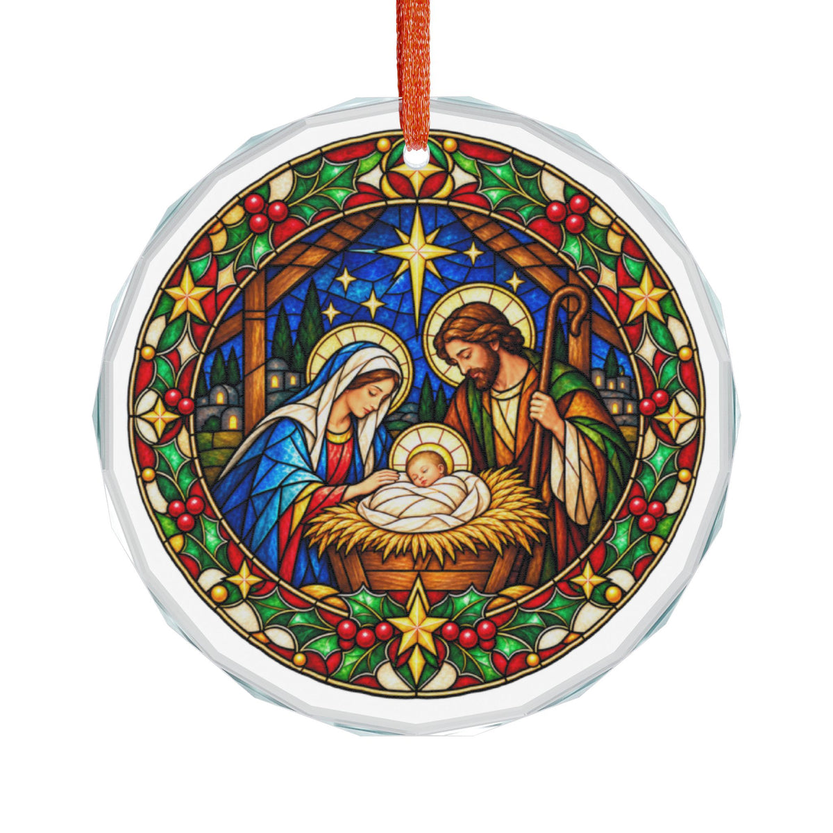 Emmanuel Nativity Stained Glass Christmas Crystal Ornament