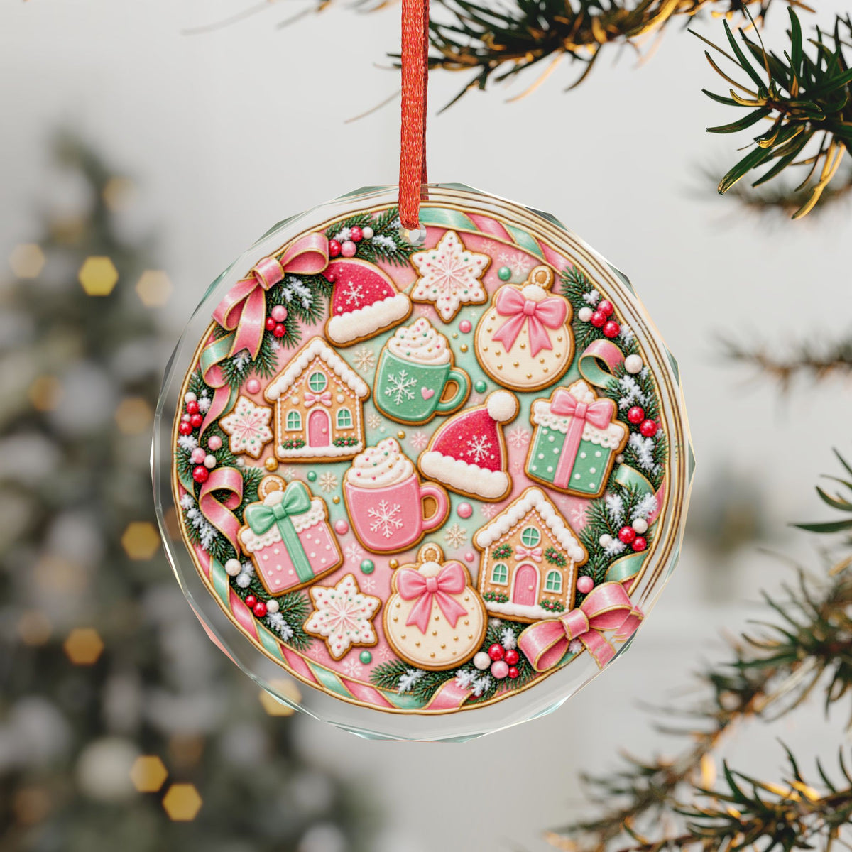 Sweet Christmas Cookies and Cocoa Crystal Glass Ornament