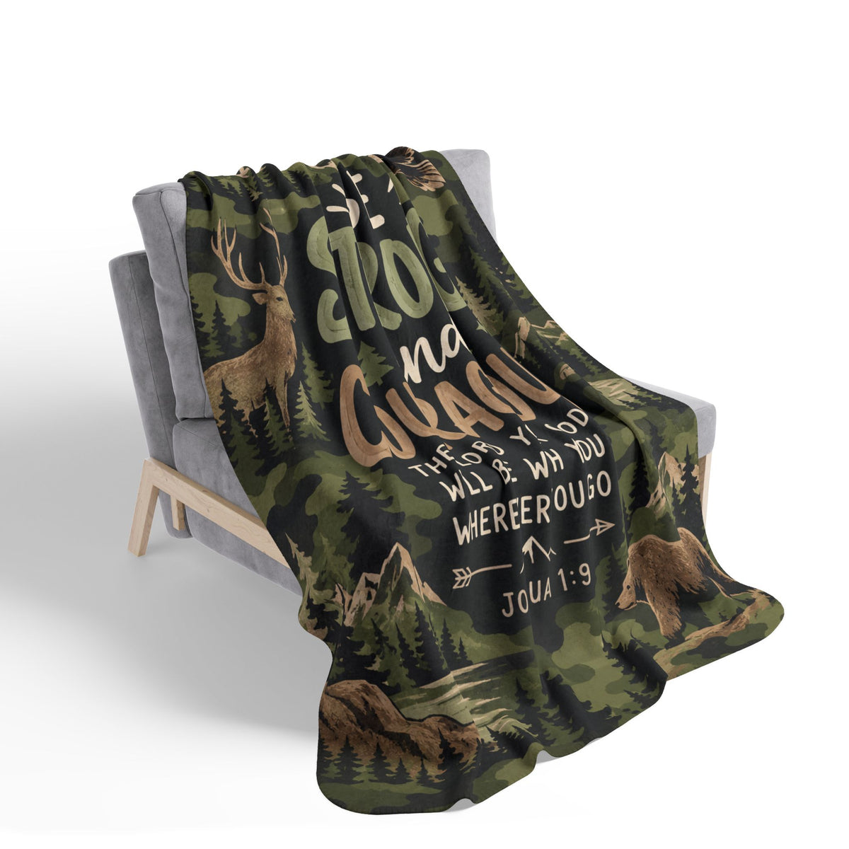 Be Strong and Courageous Outdoorsman Camo Sherpa Blanket