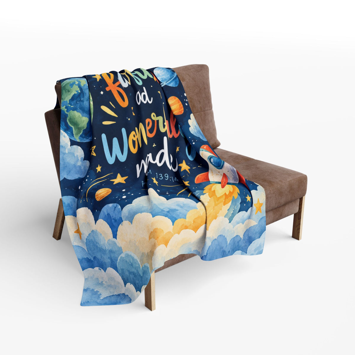 Fearfully and Wonderfully Made Space Rocket Fleece Blanket