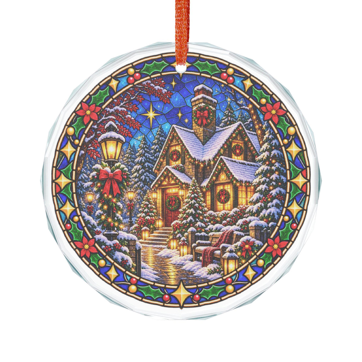 Glowing Cottage Lantern Stained Glass Christmas Ornament