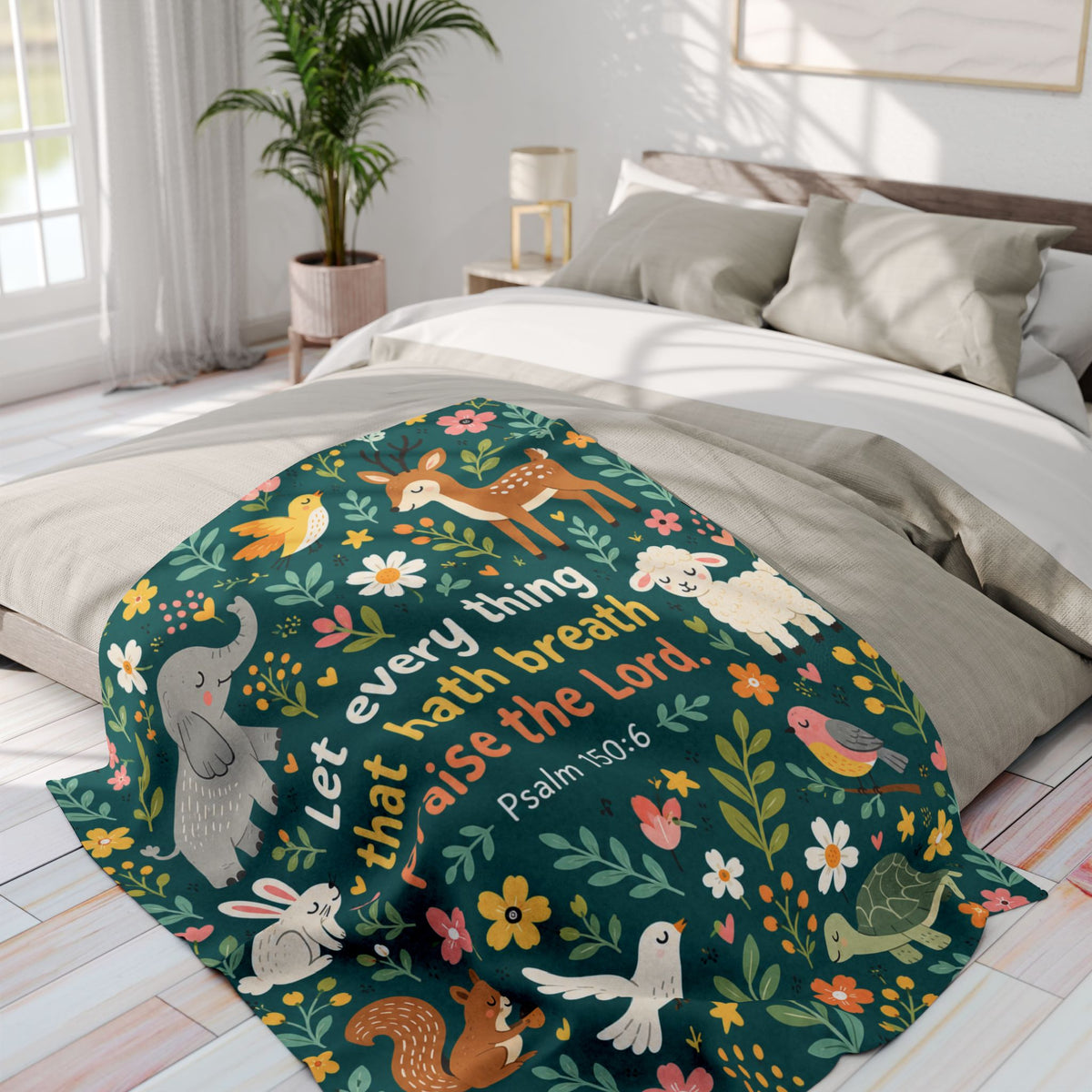 Let Every Thing Praise the Lord Woodland Animals Fleece Blanket