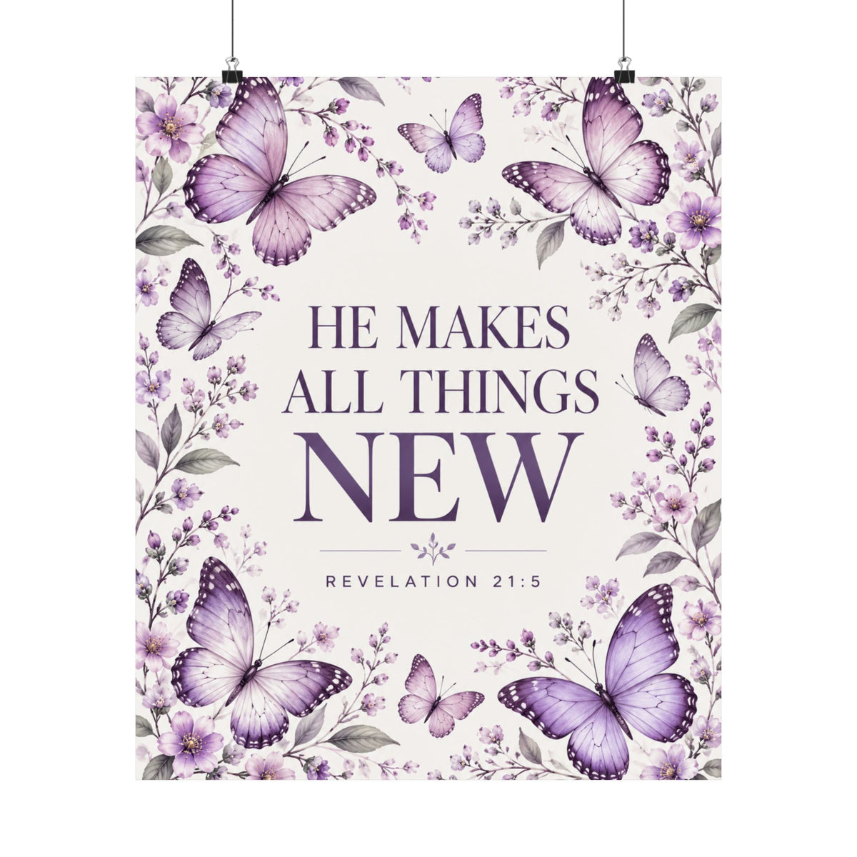 He Makes All Things New Purple Butterflies Wall Art