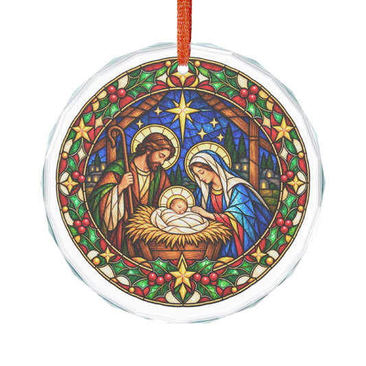 Emmanuel Nativity Stained Glass Christmas Crystal Ornament