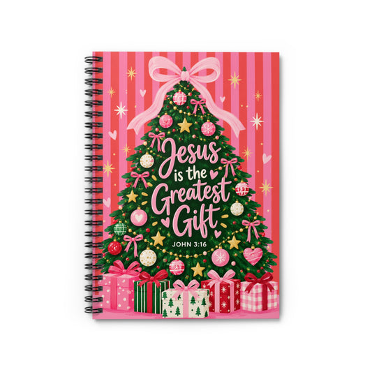 Jesus Is the Greatest Gift Pink Christmas Tree Spiral Journal