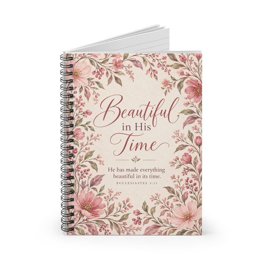 Beautiful in His Time Blush Pink Floral Spiral Journal