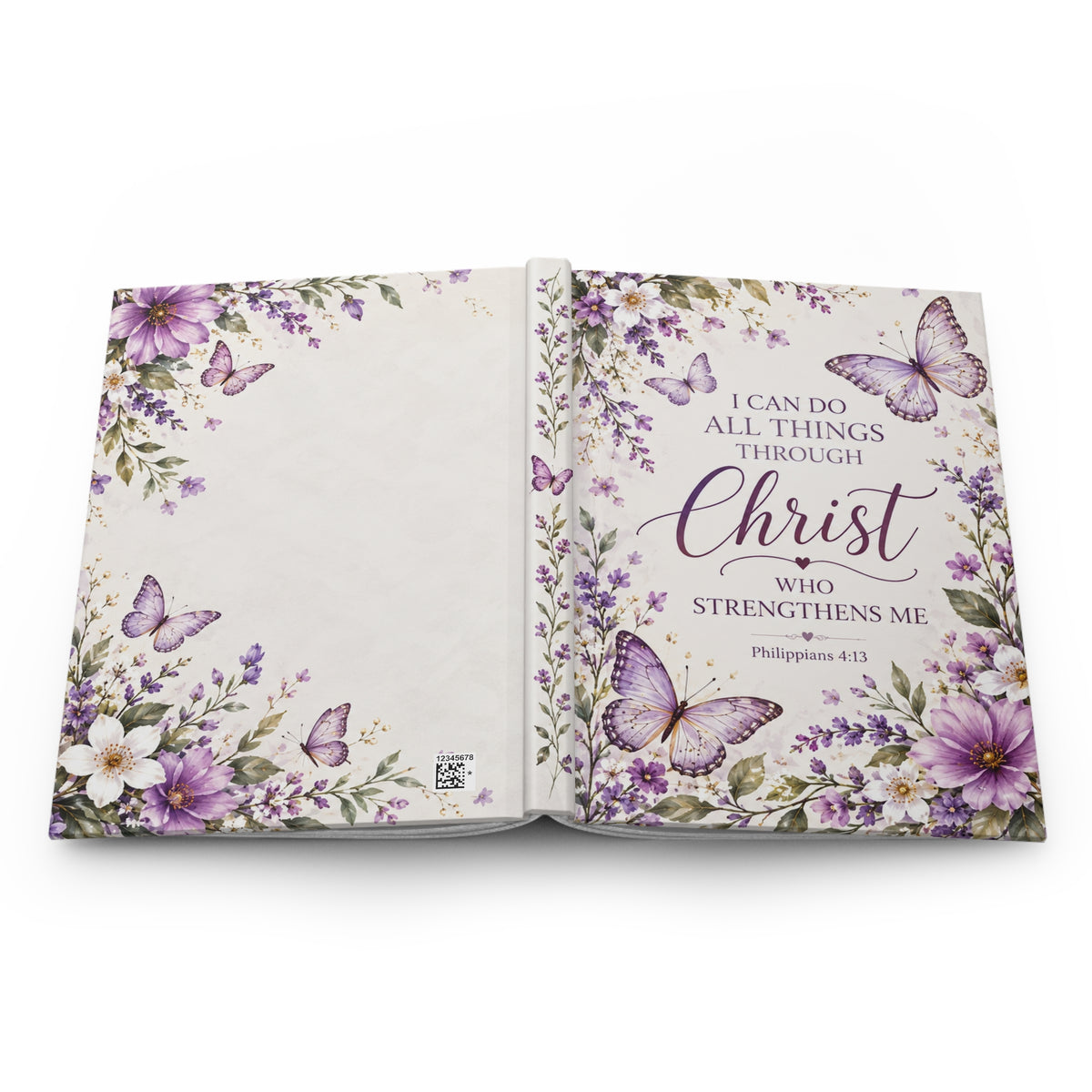 I Can Do All Things Through Christ Purple Butterflies Hardcover Journal