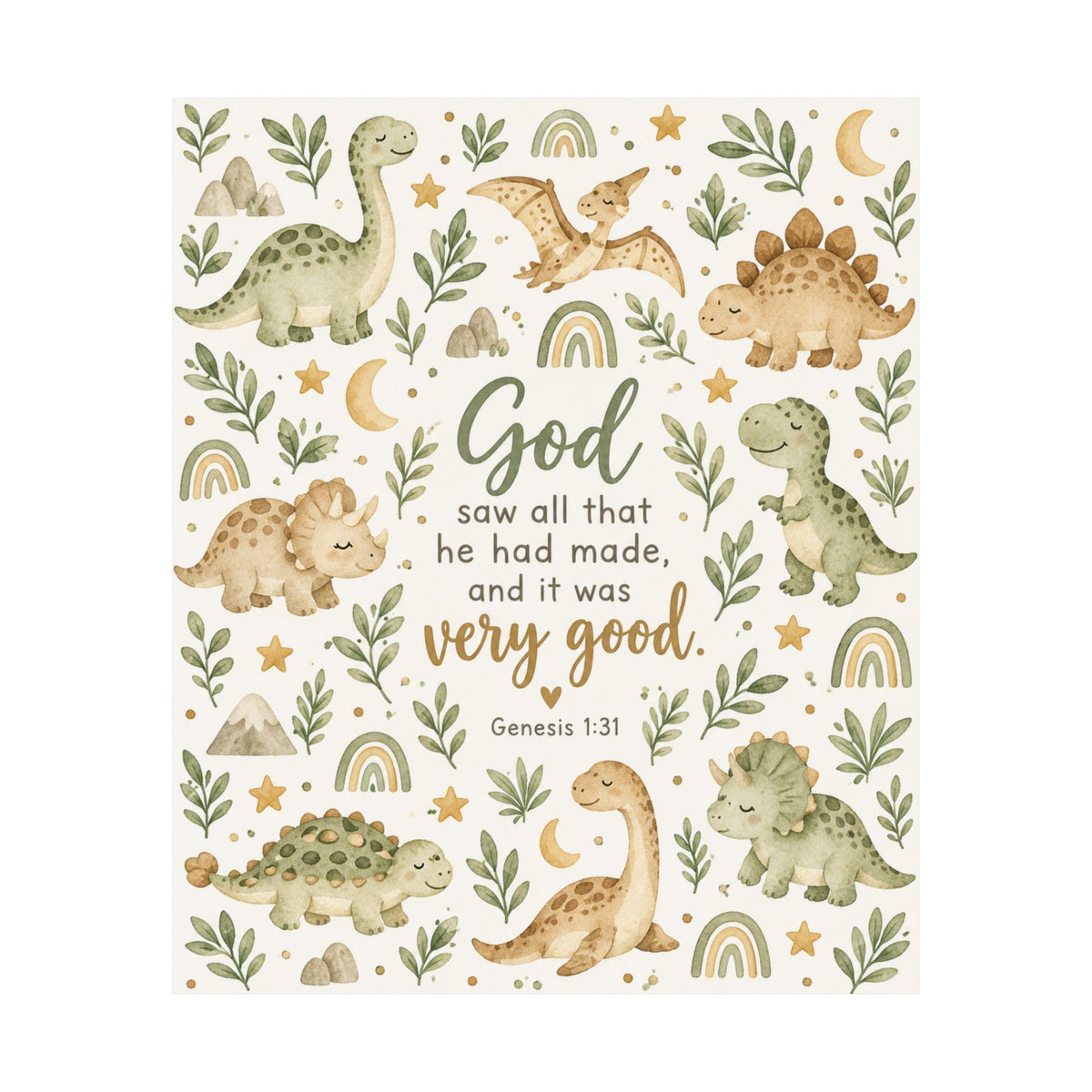 God Saw That It Was Very Good Baby Dinosaurs Nursery Wall Art