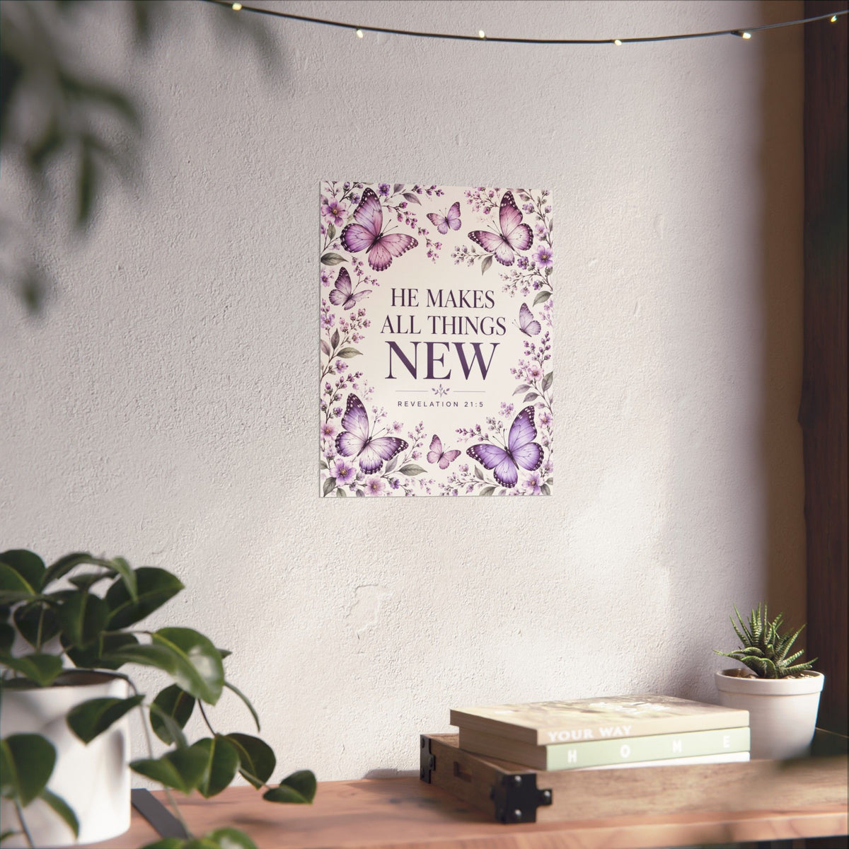 He Makes All Things New Purple Butterflies Wall Art