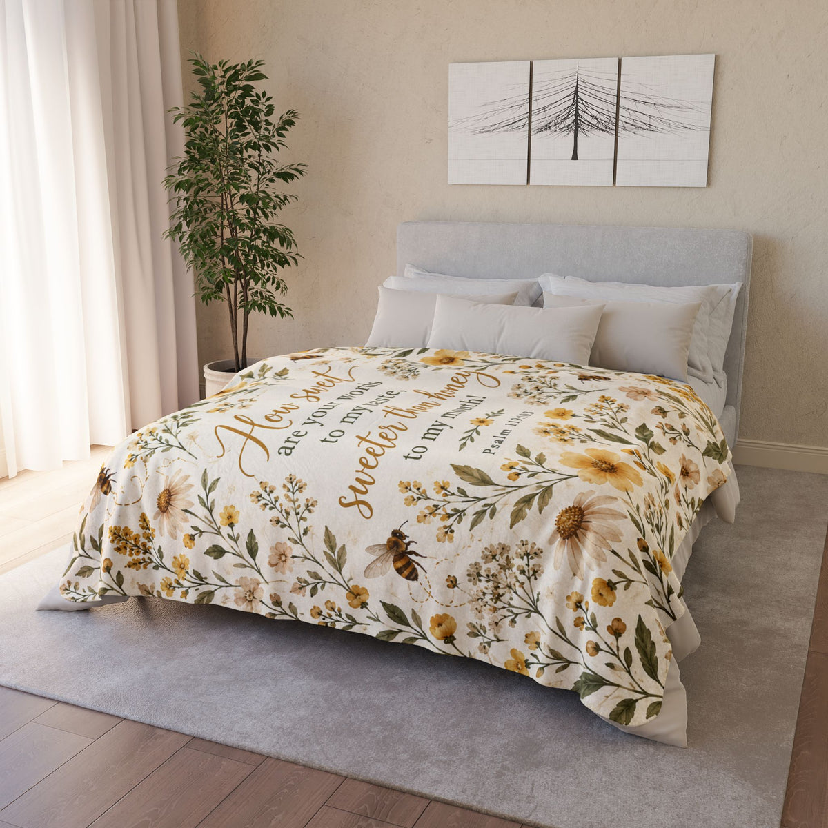 Sweeter Than Honey Floral Bee Sherpa Blanket