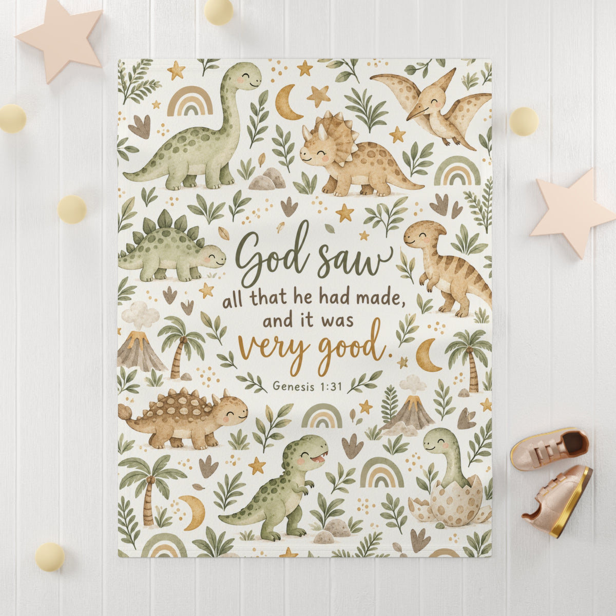 God Saw That It Was Very Good Baby Dinosaurs Baby Blanket