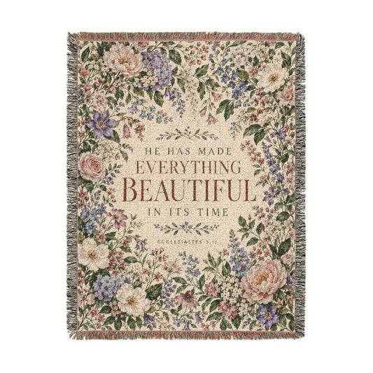 He Has Made Everything Beautiful Blush Floral Woven Blanket
