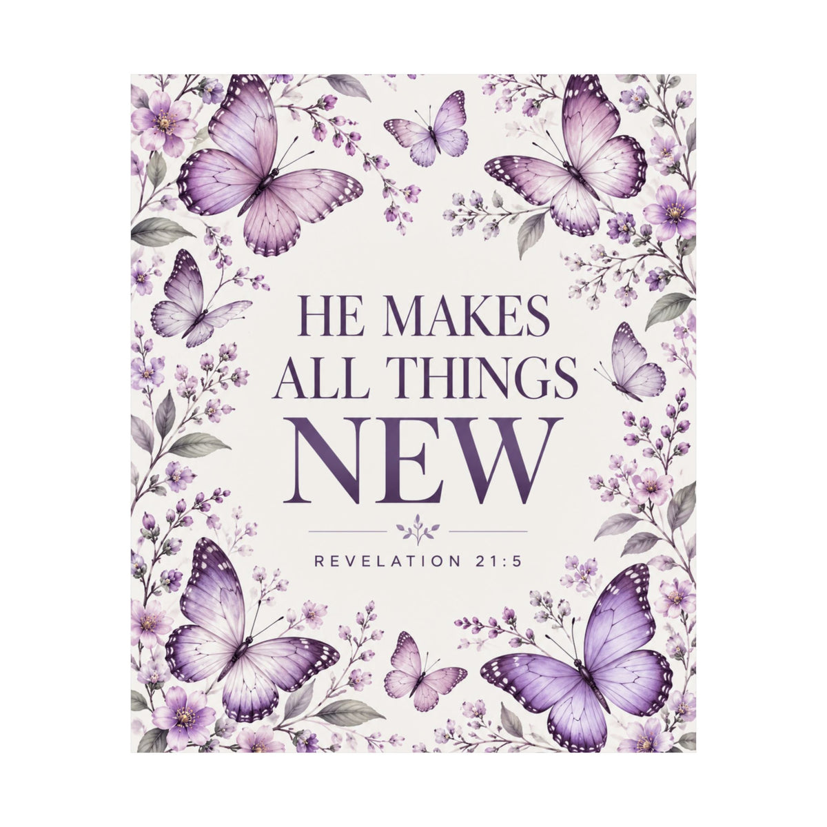 He Makes All Things New Purple Butterflies Wall Art