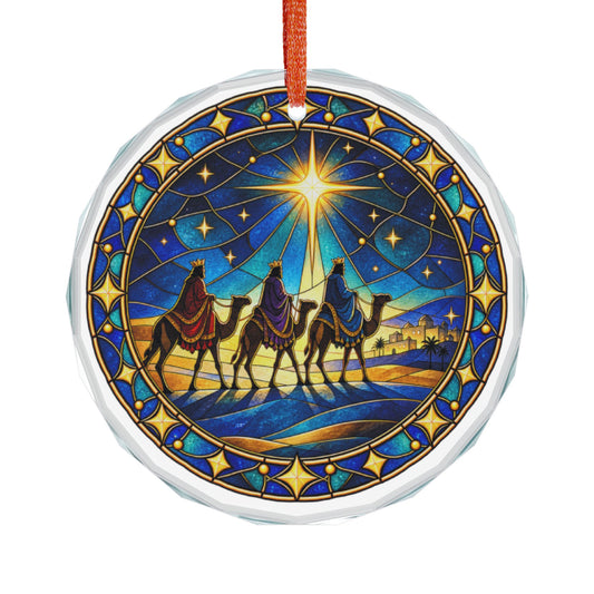 Three Kings Following the Star Crystal Glass Ornament