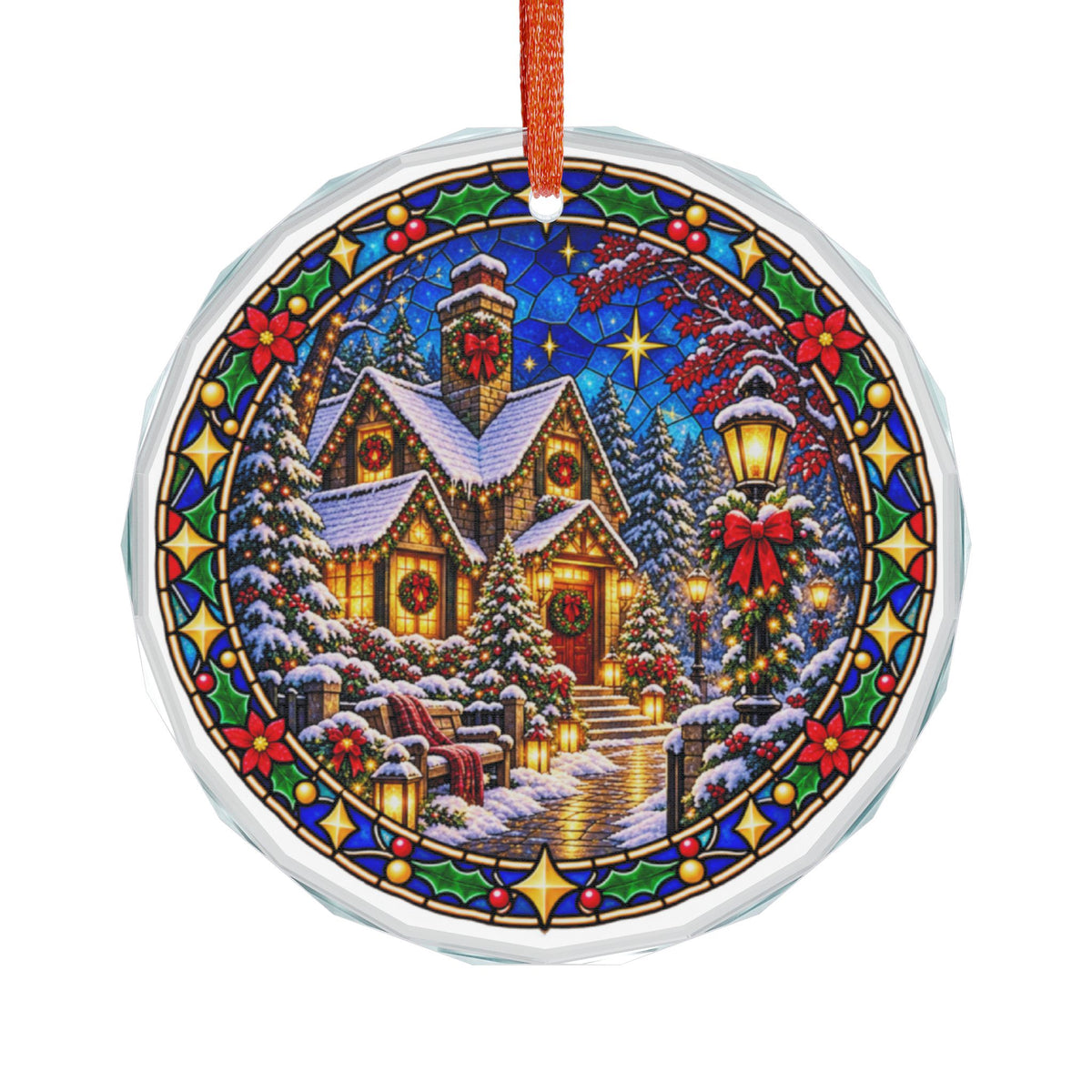Glowing Cottage Lantern Stained Glass Christmas Ornament