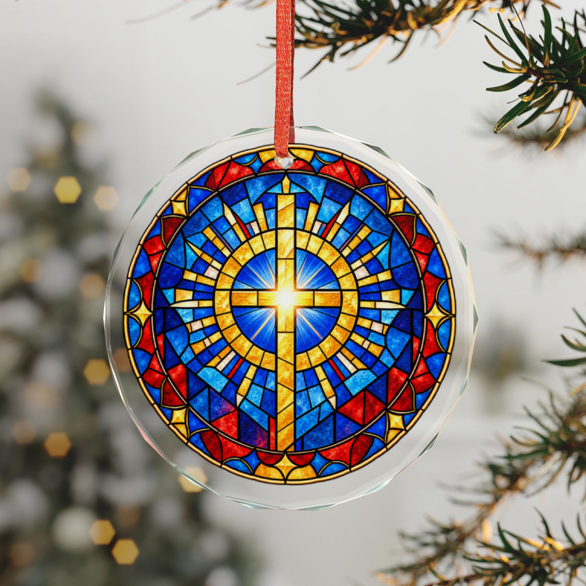 Stained Glass Cross Crystal Glass Ornament