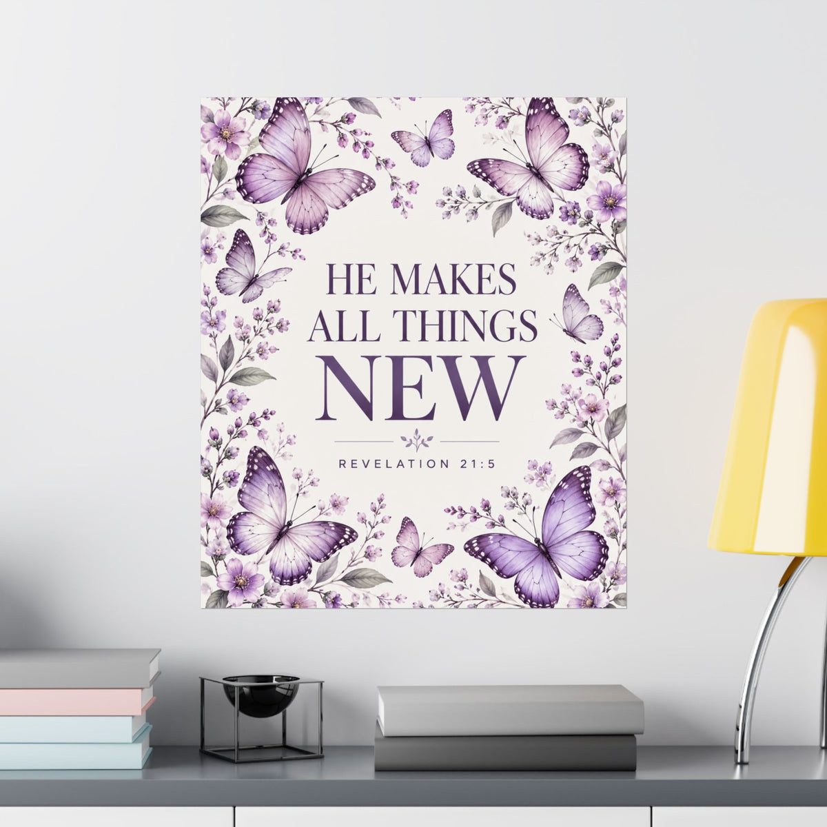 He Makes All Things New Purple Butterflies Wall Art