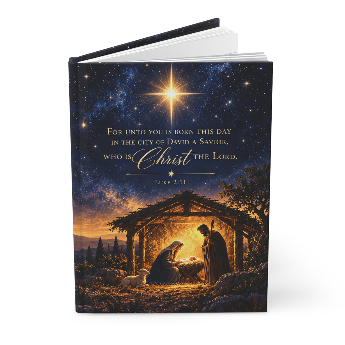 Nativity Christmas Journal with Starry Night Stable Hardcover