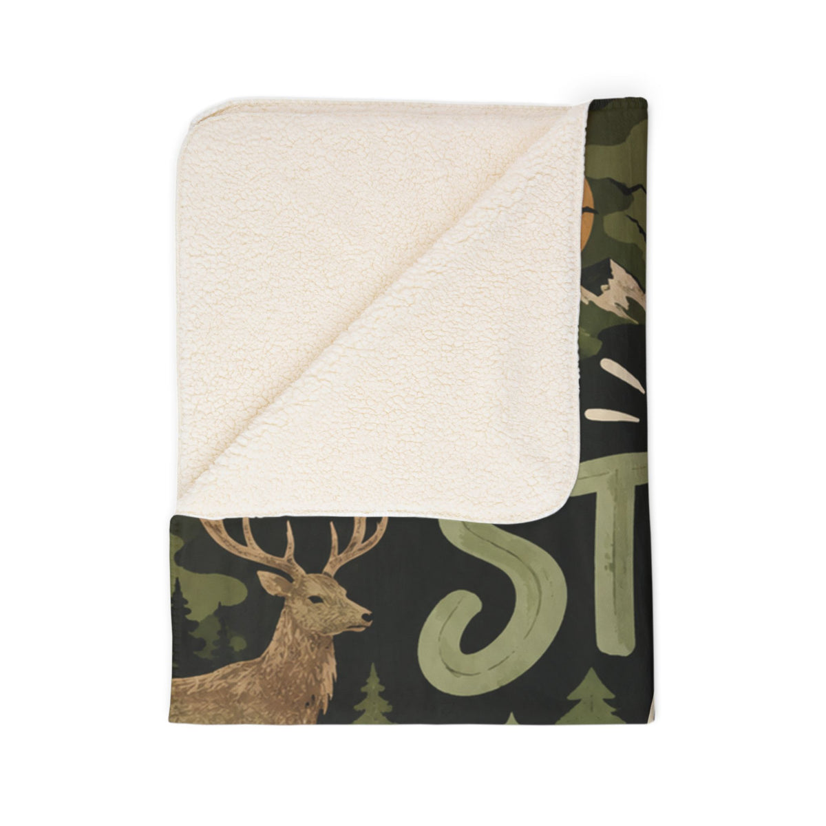 Be Strong and Courageous Outdoorsman Camo Sherpa Blanket