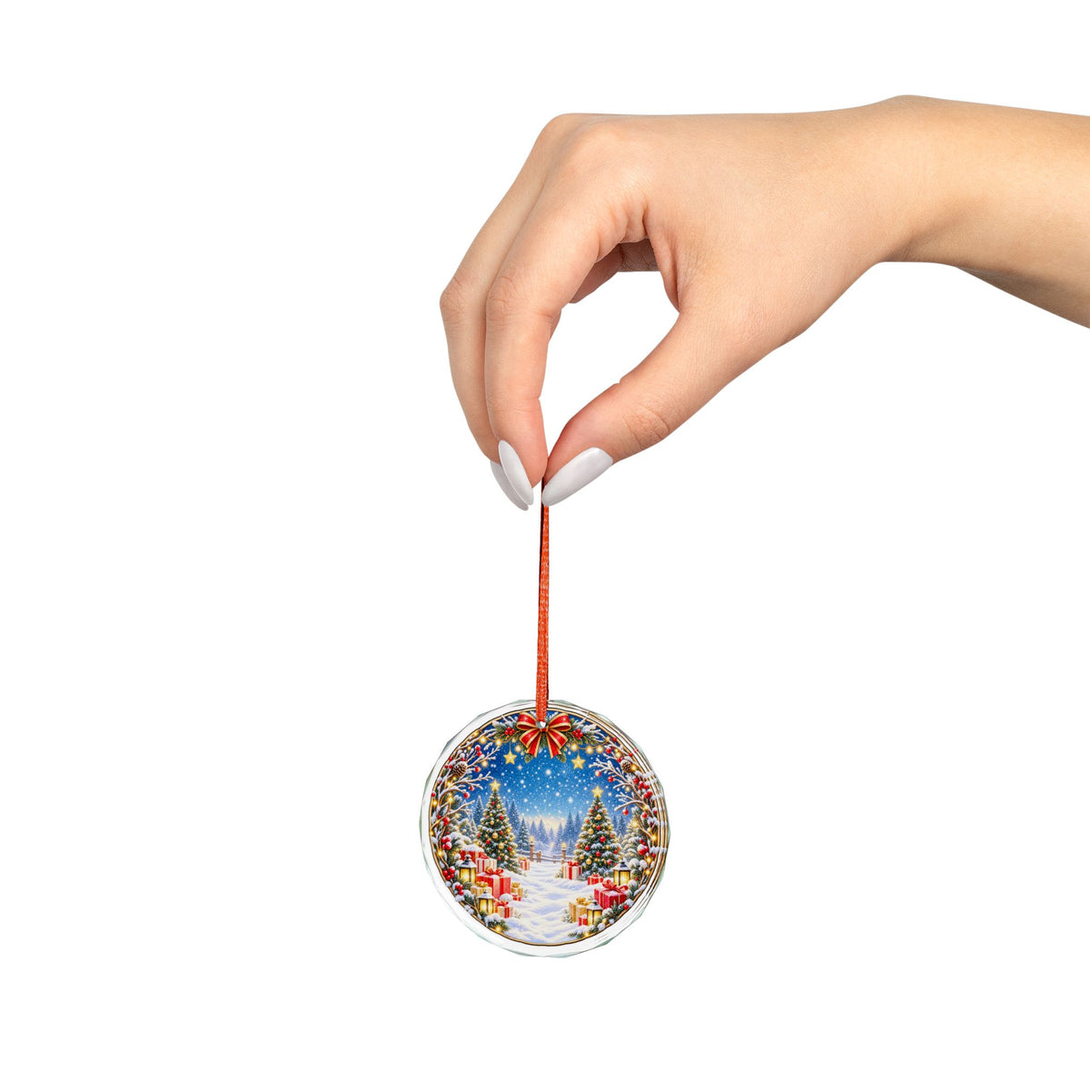 Winter Wonderland Christmas Tree Village Crystal Glass Ornament