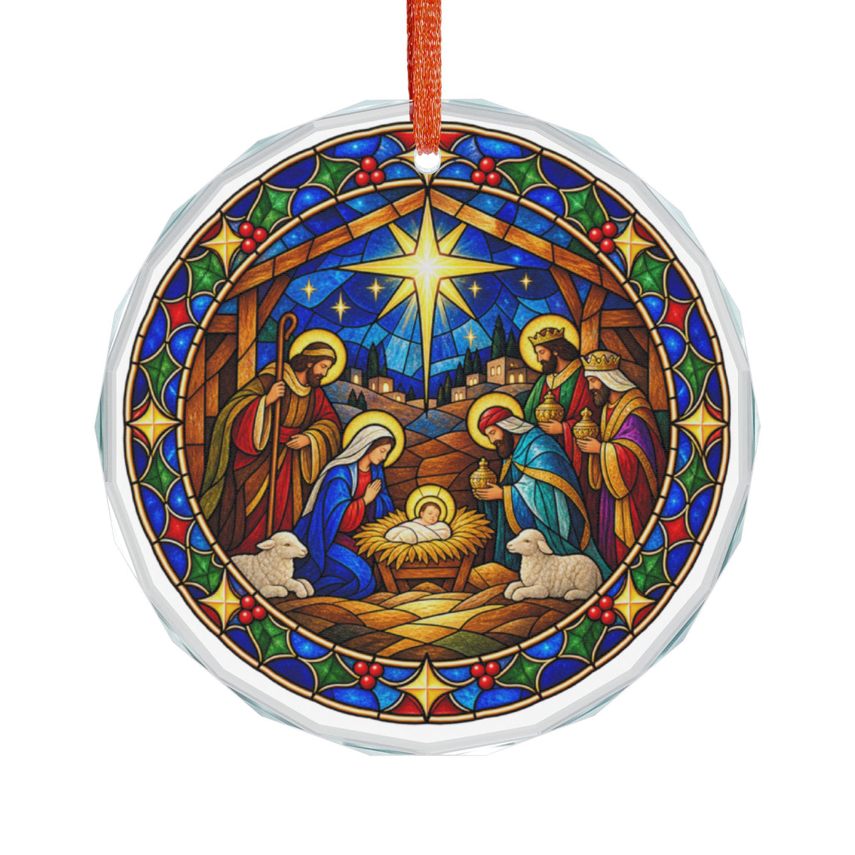 Three Wise Men at the Manger Stained Glass Crystal Ornament