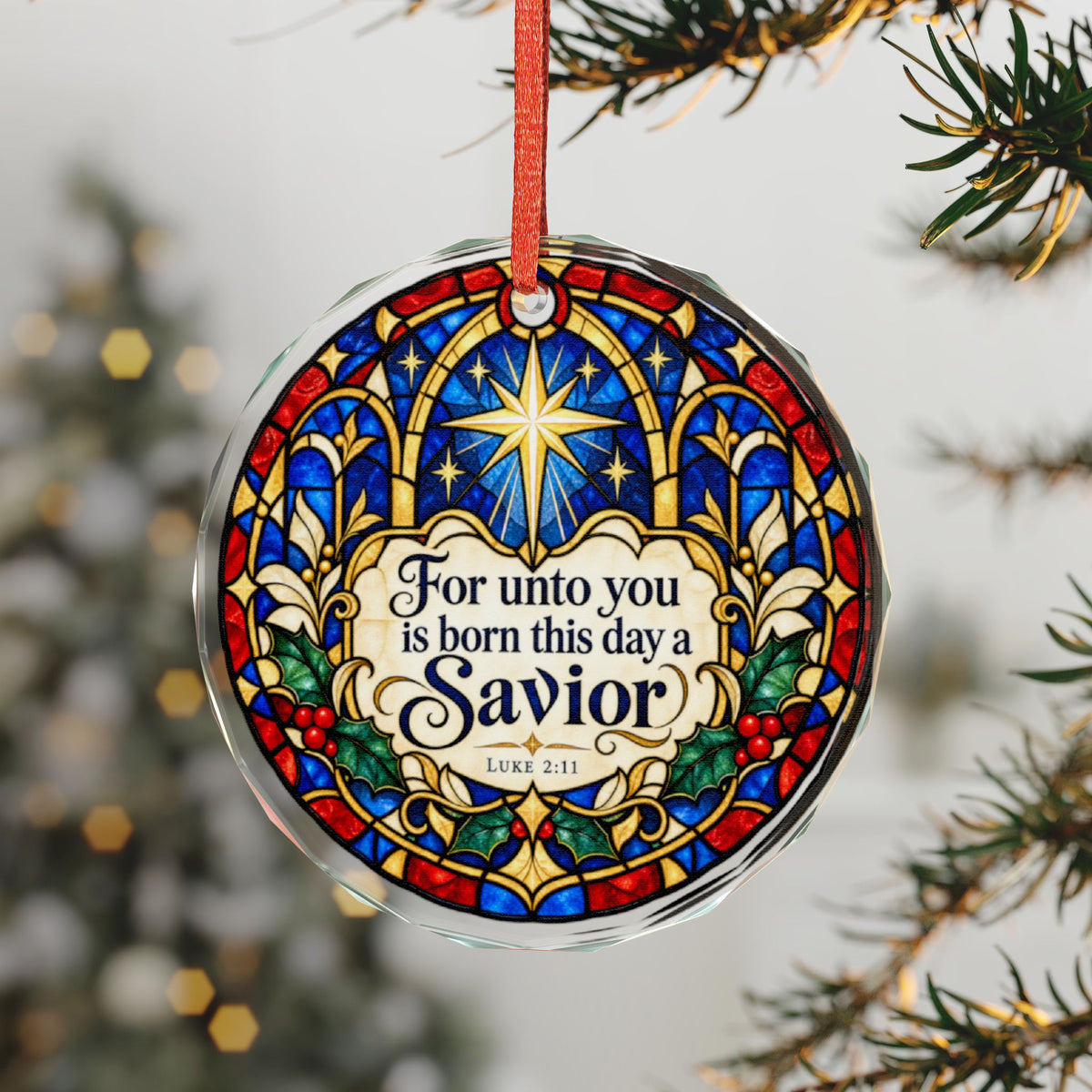A Savior Is Born Christmas Stained Glass Crystal Ornament