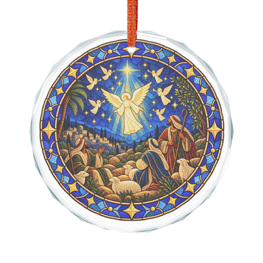 Angel and Shepherds Christmas Stained Glass Crystal Ornament
