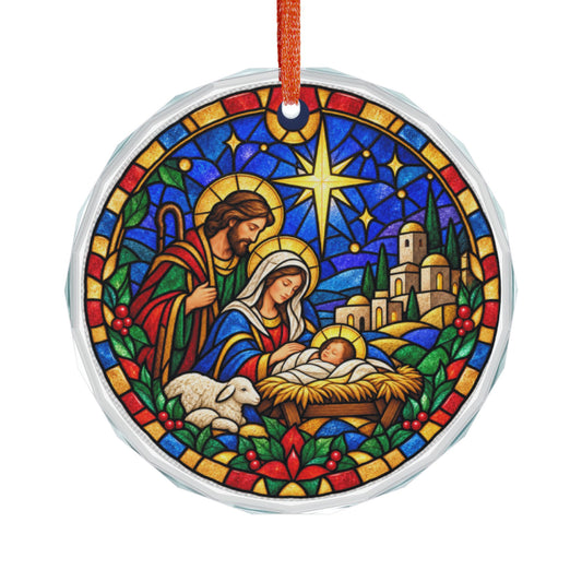 Little Town of Bethlehem Nativity Stained Glass Crystal Ornament