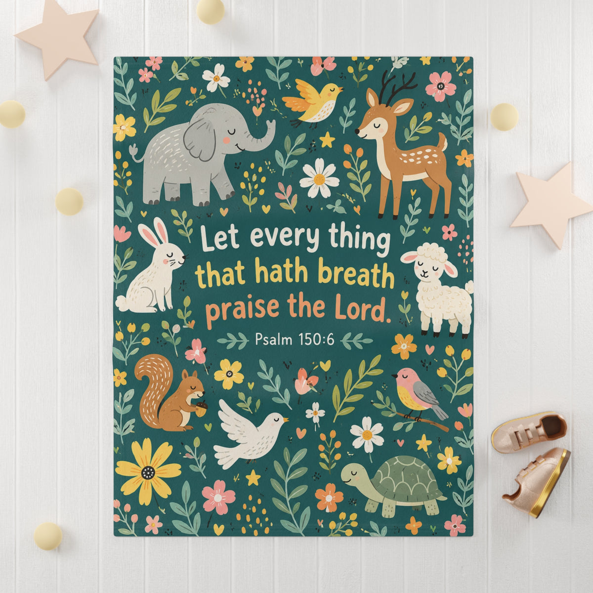 Let Every Thing Praise the Lord Woodland Animals Baby Blanket