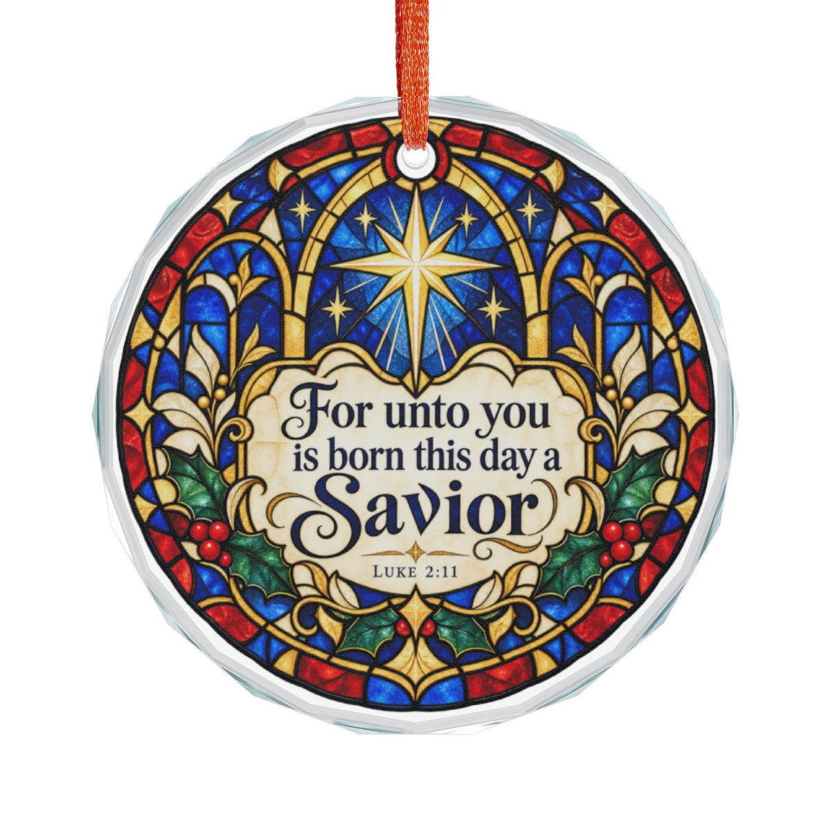 A Savior Is Born Christmas Stained Glass Crystal Ornament