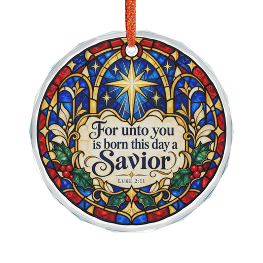 A Savior Is Born Christmas Stained Glass Crystal Ornament