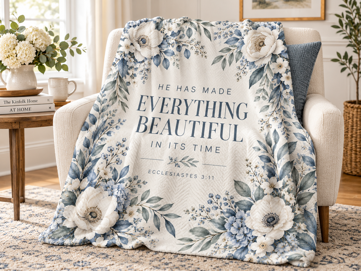 He Has Made Everything Beautiful Quilted Throw – Inspirational Ecclesiastes 3:11 Floral Blanket