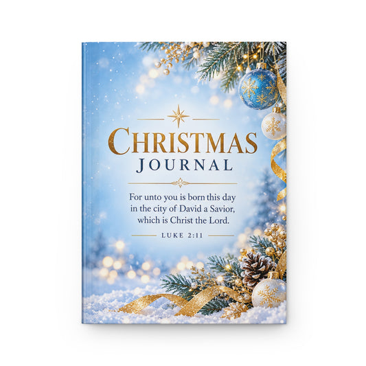 Christmas Journal with Snowy Pine and Gold Ribbon Hardcover
