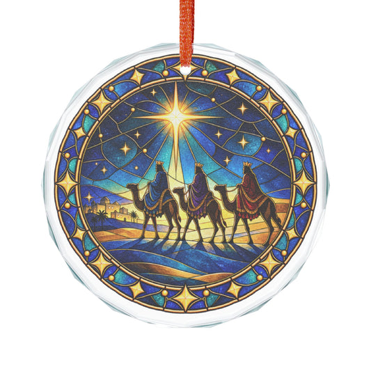 Three Kings Following the Star Crystal Glass Ornament