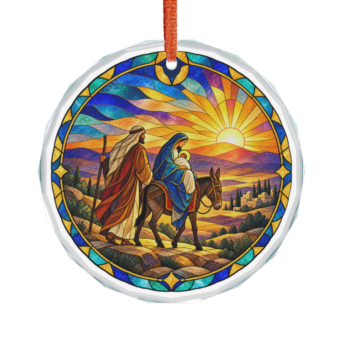 Holy Family Journey by Donkey Stained Glass Crystal Ornament