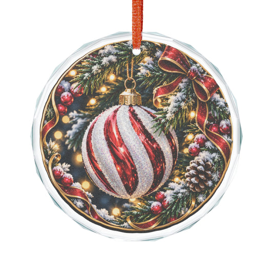 Candy Stripe Bauble Pinecones and Evergreen Crystal Glass Ornament