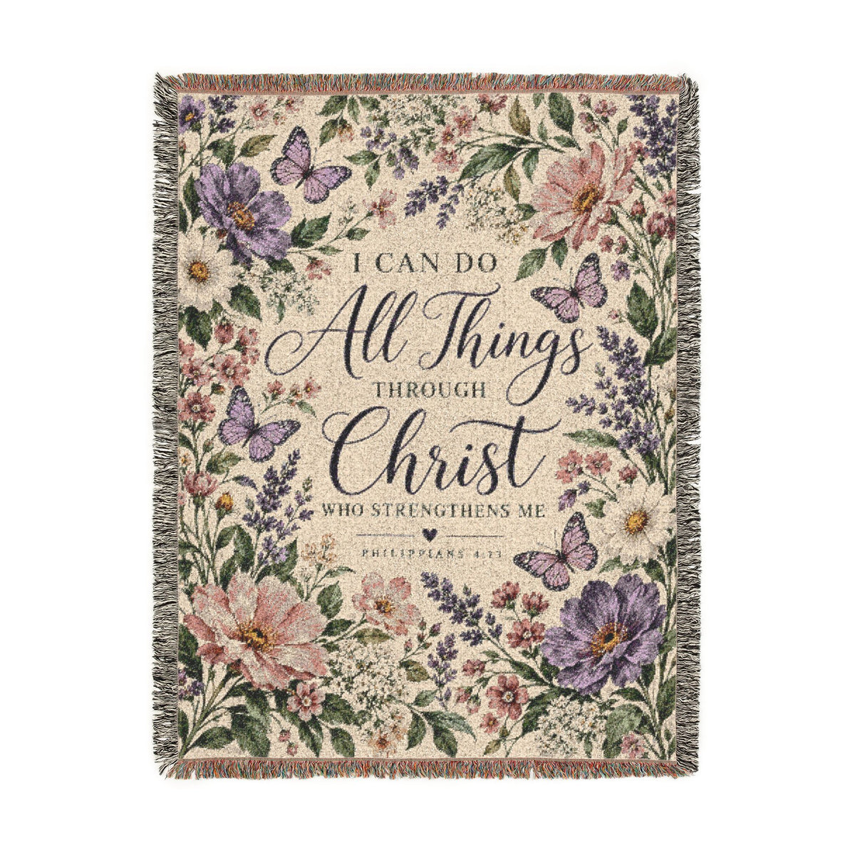 I Can Do All Things Through Christ Floral Woven Blanket